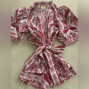 FARM Rio Red and White Paisley Tie-Waist Romper